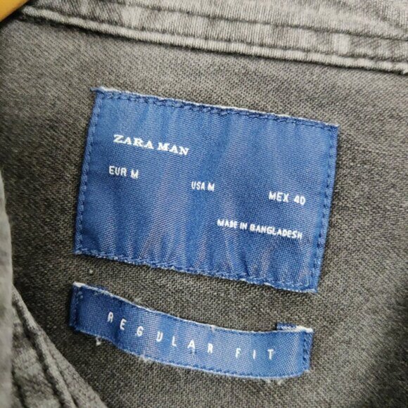 Zara Man's Button Down Jean Shirt in Dark Gray Size Medium Snap Button Western - Picture 5 of 11